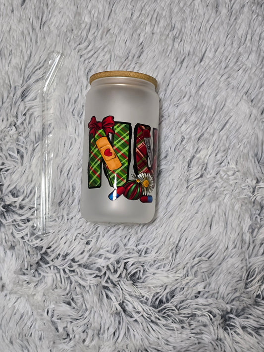 Christmas nurse glass cup